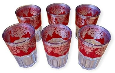 6 Vasos DE TÉ MARROQUIES Cristal Pintado (Rojo)