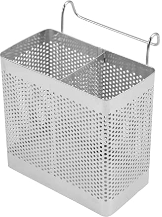 Cutlery Holder Drainer, DesignerBox Stainless Steel Kitchen Utensil Holder Drainer Rack Chopsticks Knife Spoon and Fork Holder Drying Rack Sink Basket Organiser with Hooks (Two Compartments)