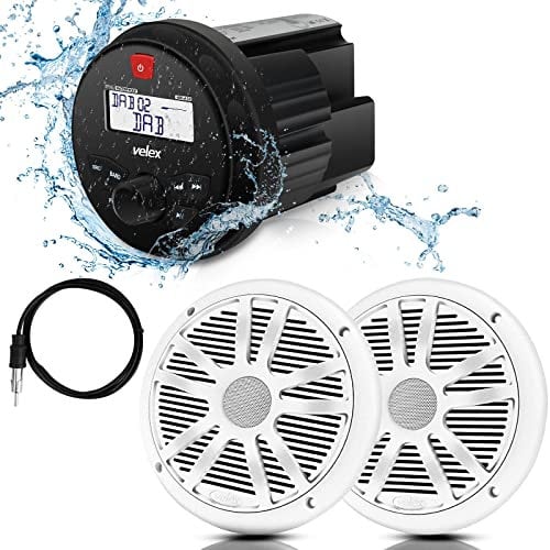 Sistema di altoparlanti stereo Marine Audio System, Bluetooth, MP3 USB AM FM Stereo marino - 2 x 6.5 pollici altoparlanti bianchi, antenna
