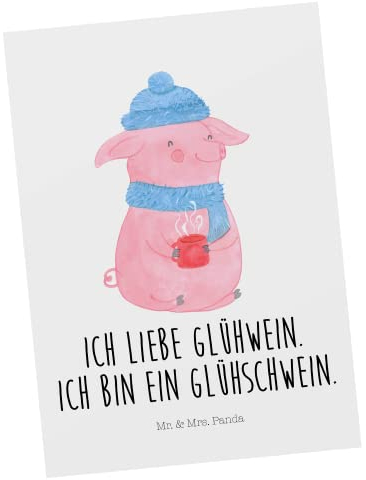 Mr. & Mrs. Panda Postkarte Schwein Glühwein - Geschenk, Einladung, Advent, Weihnachtsdeko, Geburtstagskarte, Geschenkkarte, Nikolaus, Weihnachten,