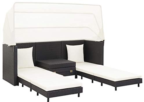 Tidyard Ausziehbares 3-Sitzer-Garten-Schlafsofa Mit Dach, Sofa Sonnenliege Gartenliege Sofa Liege Gartensofa Gartenbank Gartenmöbel Mit 1 x Schlafsofa mit Dach,4 x Rückenkissen,9 x Sitzpolster