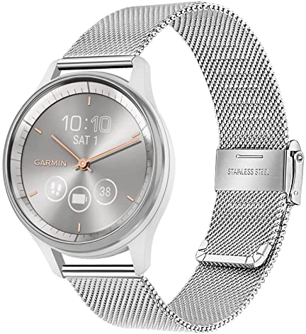 TRUMiRR Kompatibel mit Garmin Forerunner 165/Vivomove Trend/Venu Armband, Mesh Gewebte Edelstahl Armband Metall Uhrenarmband für Garmin Vivoactive 6 5 3 Music/Forerunner 245/645 Music/Venu Sq 2