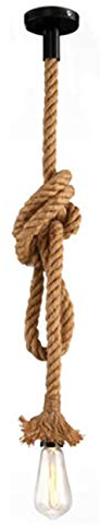 Vecys Lámpara Colgante de Única Cabeza en Cuerda de Cáñamo Lampara Cuerda Vintage Techo Lampara Soga para Cafeterías, Restaurantes, Bares, etc. (200 CM)
