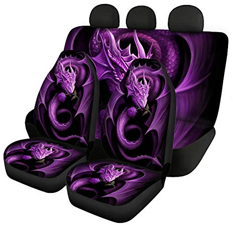 Binienty Purple Dragon Autositzbezüge für Damen und Herren, 4-teiliges Set, Stretch-Stoff, für Vorder- und Rückseite, schützt die Sitze vor Schmutz und Kratzern