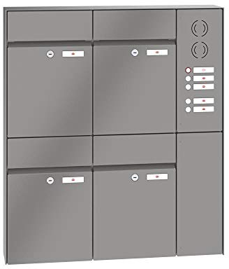 RENZ/Plan / 4er Aufputz-Briefkastenanlage Wand-Briefkasten mit Sprechfeld/RAL-Farbe 9007 Volumen 21 L/Dein-Briefkasten.de