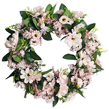 Künstlicher Kranz mit Blumen und Blätter,Dekorativer Wandkranz Türkranz Eukalyptus Künstlich Kunstpflanzen Pflanzengirlande Deko Frühling für Hochzeit Haustür Fenster Kamin Wanddekoration,Chrysantheme