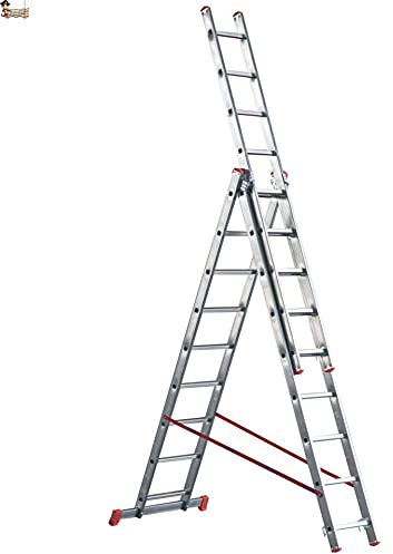 BricoLoco - Scala telescopica estensibile, in alluminio, multiposizione, pieghevole, da usare in forbice o estesa in 1, 2 o 3 livelli, professionale, fino a 5,65 metri, 3 x 9 gradini