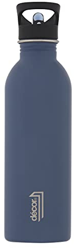 Décor Snap n Seal Leakproof Stainless Steel Water Bottle with Straw, BPA Free - 1L Metal Flask with Carry Handle for School, Travel, Work & Gym - Ideal Drinking Bottle for Kids & Adults - Navy.