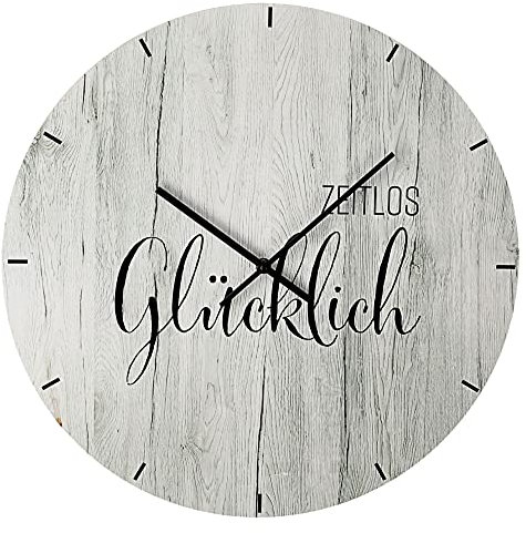 Wanduhr mit Spruch Zeitlos Glücklich... | Ø45cm MDF batteriebetrieben | Sinnspruch Uhr Designeruhr Vintage Shabby Chic (1 x Wanduhr Design III)