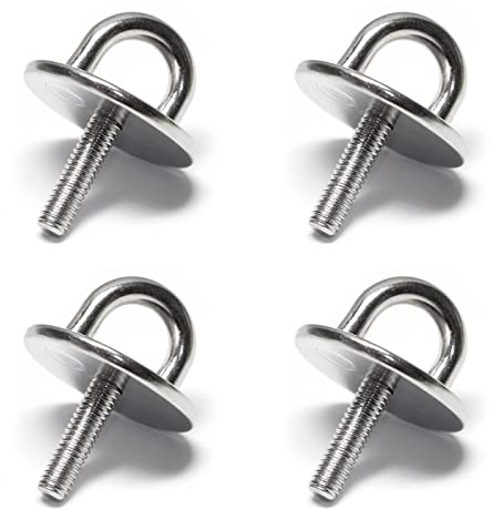 PRIOstahl Augplatte Rund mit Bügel Befestigungshacken Deckenhaken Bügelplatte- M10 x 4 Stück Wandauge Ösenplatte zur Befestigung Aufhängen Heunetz Boot Boxsack Kleiderhaken aus Edelstahl V2A