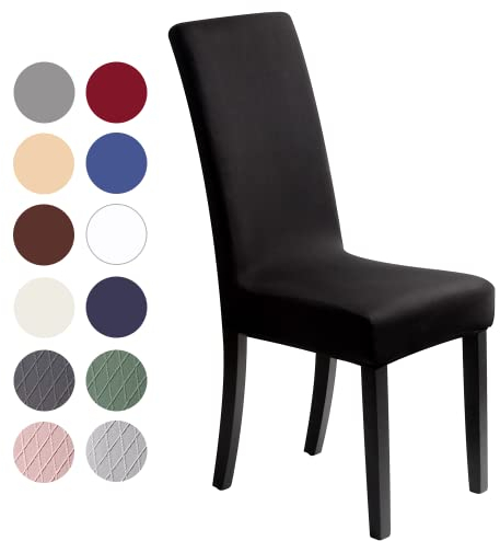 Stuhlhussen 4 Stück, Stretch-Stuhlbezug elastische Moderne Husse Elasthan Stretchhusse Stuhlbezug Stuhlüberzug . bi-Elastic Spannbezug, sehr pflegeleicht und langlebig Universal (4 Stück, Schwarz) -J