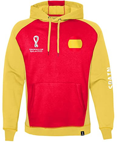 FIFA Sweat à Capuche Officiel Coupe du Monde 2022, Rouge/Jaune, M Homme