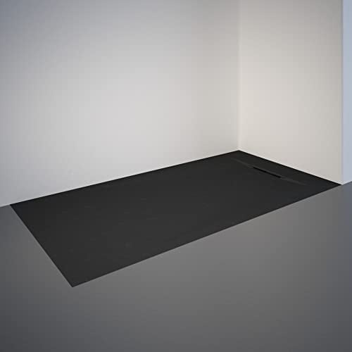 Schulte Duschwanne DWM-Tec mit Steinstruktur Anthrazit 80x160 cm, Mineralwerkstoff, Oberfläche aus Steinstruktur, barrierefrei, extraflach, geringes Eigengewicht