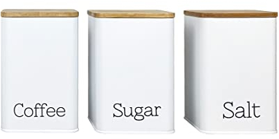 Il Gruppone Passione Casa Contenitori Latta Bianchi Cucina Contenitore Certificato Alimenti Barattoli Coperchio In Bamboo Organizer Caffè,Sale,Zucchero - Tris Caffe/Zucchero/Sale