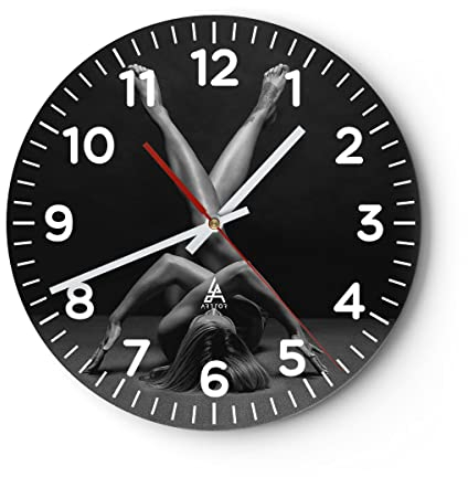 Modern Wanduhr Frau Gymnastik Yoga 30x30cm Rund Klein Wand Uhr Glas Analog Zimmeruhren Küche Büro Wohnzimmer Glasuhr Wall Clock Dekoration Design Wanddekoration Küchenuhr C4AR30x30-4957