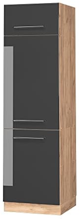 Vicco Armario para frigorífico Empotrado Fame-Line, Antracita Alto Brillo/Roble Dorado, 60 cm