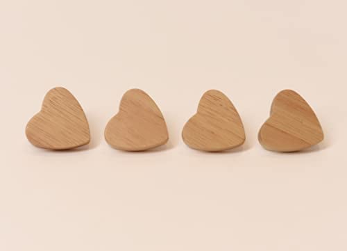 Möbelknöpfe Holz Herz 4 Stück - Schrankknöpfe Kinder, Holzknöpfe für Kommoden, Möbelgriffe Holz 4er Set