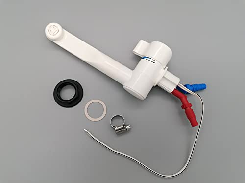 CR-MOESANCO® KIT Grifo Mesclador Agua Fría y Caliente + 2 Abrazadera de INOX para caravana, autocaravana,camper o Barco con Interruptor 12v (MEZCLADOR, BLANCO)