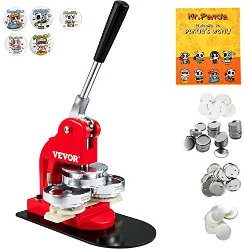 VEVOR Buttonmaschine Knopfmachermaschine 58 mm, Badge Punch Press 500 STK. Blechdeckel, DIY Badge Press Machine Abzeichen Button Maker, 250 STK. Kunststoffunterteile + 250 Eisenunterteile Badge Maker