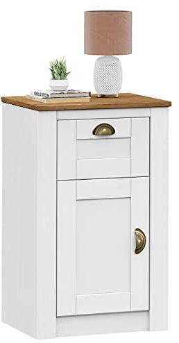 IDIMEX Nachttisch Bolton aus Holz in weiß/braun mit 1 Schublade und Tür Nachtkommode mit Muschelgriffen Kommode im Landhausstil