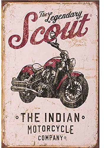 NNGT The Legendary Scout The Indian Motorcycle Company Stil Wanddekoration Retro Look Bild Wandkunst Poster für Bar/Küche Vintage Schild Metall Blechschild 20 x 30 cm