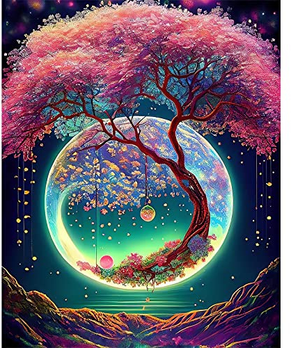 AIRDEA 5D Tree and Moon Diamond Painting Kits for Adults Beginners Round Full Kits DIY Moonlight Diamond Art Kits for Kids Landscape Diamond Painting by Number Kits Gem Painting Art 12x16 inch