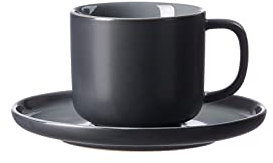 Ritzenhoff & Breker Jasper Kaffeetasse mit Untertasse, Schwarz, 240 ml, Kaffeegeschirr mit Soft-Touch-Haptik & Mattglasur, Spülmaschinengeeignet