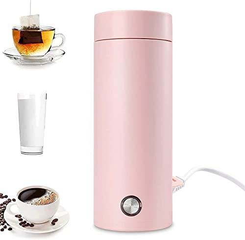 Mini Bouilloire Electrique de Voyage, 400 ml Petite Bouilloire Electrique en Acier Inoxydable, 3 en 1 Tasse Chauffante Electrique, Ebullition Rapide et Arrêt Automatique pour Thé, Lait, Café (ROSE)