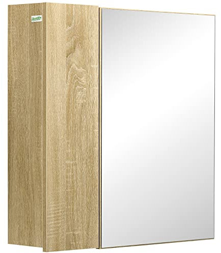 kleankin Armoire Murale Salle de Bain Armoire de Toilette avec Miroir étagères et 2 Portes - kit Installation Murale fourni - 60 x 15 x 60 cm Naturel