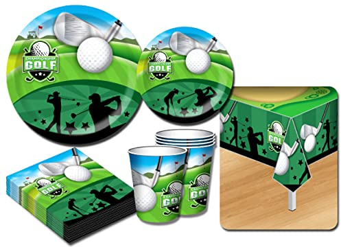 Deluxe Golf Theme Party Supplies Set for 20 People, Includes 20 Large Plates, 20 Small Plates, 20 Napkins, 20 Cups & 2 Table Covers - Perfect for the Match or Birthday (82 Pieces Total)