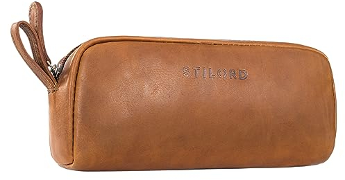 STILORD 'Dale' Federtasche Leder groß Federmappe Büro Federmäppchen Lehrer Zubehör Vintage Stiftemappe Echtleder Stife-Etui, Farbe:Cognac - braun