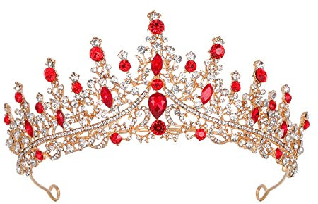 Hochzeit Braut Kristall Tiara Strasssteine Mädchen Haar Krone Prinzessin Stirnband Krone Haarschmuck für Hochzeit Verlobung Geburtstag Party Schönheitswettbewerb Bühnenauftritte,Rot