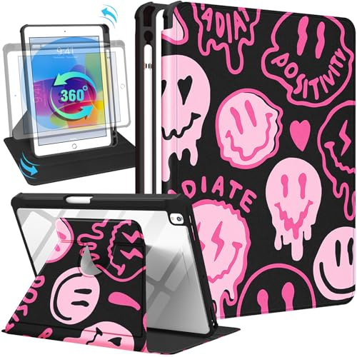 Uppuppy Schutzhülle für iPad 9. / 8. / 7. Generation, 25,7 cm (10,2 Zoll), mit Stifthalter, niedlich, für Damen, Mädchen, Kinder, Teenager, einzigartig, modisch, ästhetisch, drehbarer Ständer für