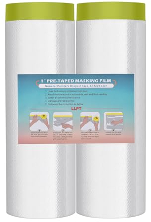 LLPT Tape and Drape Pre-Taped Masking Film | 2-Pack | Versatile Painter's Plastic Dust Sheets for Auto Wall Painting and Spraying Protection (MFTG2020) | Green Washi Paper | 200cm(Unfolded) x 20m