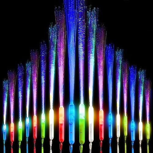 Vaileal 18 Stück Leuchtstäbe, LED Leuchtstab Glasfaser 3 Modi Bunt blinkende Leuchtstab Kinder LED-Leuchtstäbe Leuchtstäbe Bunte Glasfaser Leuchtstab für Kinder Weihnachten, Party, Konzert, Hochzeit