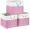 OrganiHaus 33x33 Cube Storage Bins Set of 3, Fabric Cube Baskets for Storage Shelves, Foldable Storage Cubes for Kallax Organizer Cube Bins w Rope Handles, Cubby Bins for Nursery Decor -Pink/White