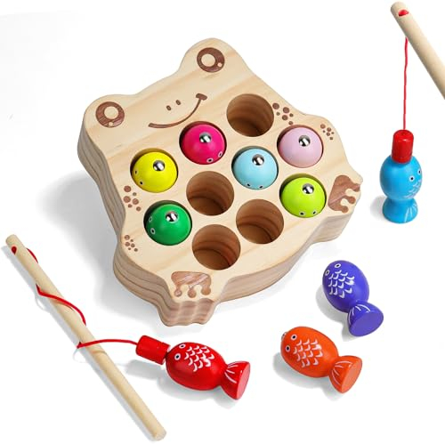 TYFYH Magnetisches Angelspiel Holzspielzeug Montessori Spielzeug 2 3 4 Jahre, Kinderspielzeug 2 Jahre, Fische Angeln Spiel 2 Jahre, Lernspielzeug Motorikspielzeug für Kinder ab 2 3 4 5 Jahre