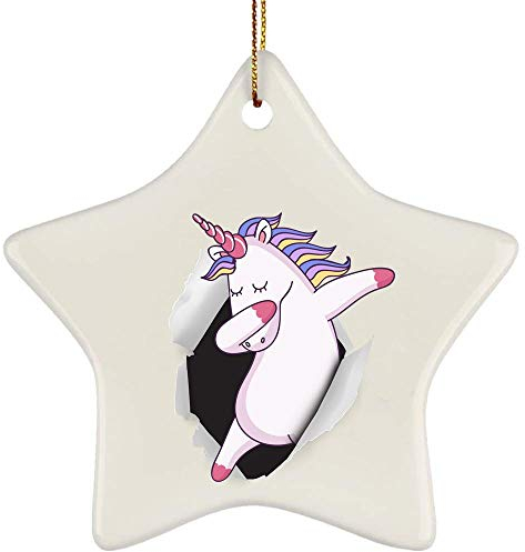 Christbaumschmuck Keramik Hängende Ornamente Mit Hanfseil Weihnachtsanhänger Lustiges Einhorn, Das Aus Einer Rissigen Wand Kommt