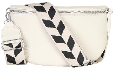Bauchtasche Damen stylisch Umhängetasche Hüfttasche Bodybag Gürtel Crossbody Bag Schultertasche mit Verstellbaren Gurt 25 (Beige, S / 23 x 14 x 7 cm)