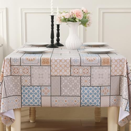 Rayapot Rectangular Table Cloth PVC Vinyl Wipe Clean Tablecloth Wipeable Plastic Stain Resistant Waterproof Oil-proof Table Cover Protector for Kitchen Dining - Geometric Patterns - 140x220cm