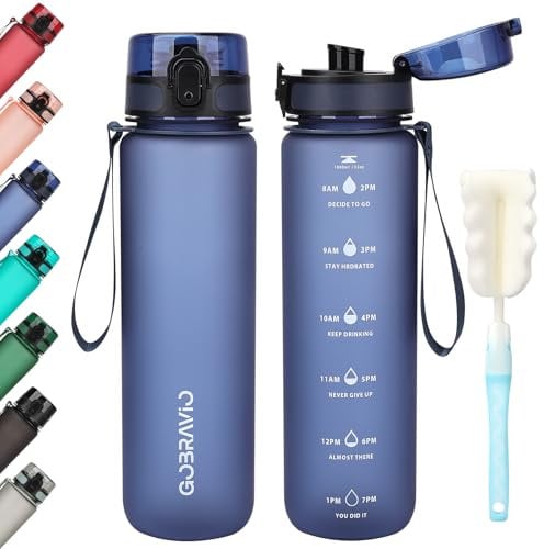 Gobravio Water Bottle 1l, Drinking Bottle BPA Free, Sports Bottle Leakproof Dishwasher Safe Water Bottle for Teenager, Adult, Sports, Hiking, Gym, Outdoor, School & Office