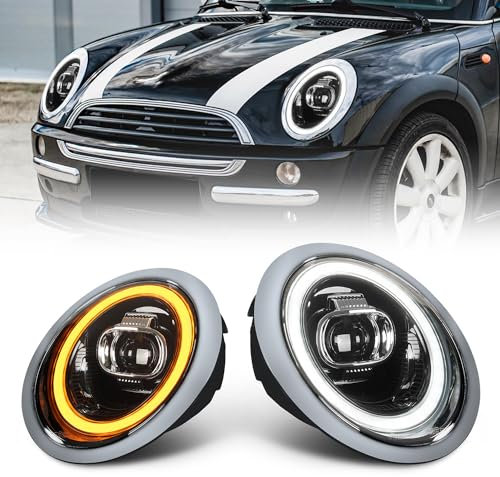 Archaic LED Phares compatibles avec Mini Coopers R50 R52 R53 2001–2007, feux avant avec clignotants séquentiels, animation DRL, paire