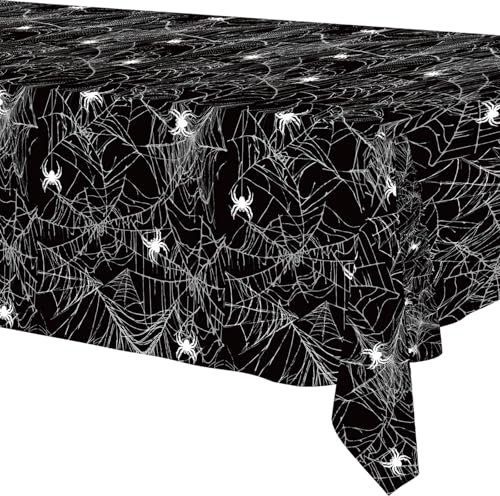 Halloween Party Tischdecken Schwarz Spinnennetz 2 Stück für Halloween Tischdeko 274 x 137cm
