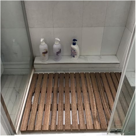 tarima Ducha Madera Exterior Alfombrilla para Ducha Exterior, Portátil Antideslizante De Madera De Teca Baño Esteras para El Interior De La Ducha/RV/Caravana, Grande Pequeño Plataforma De Ducha El