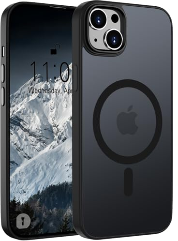 Andwing für iPhone 14 Plus Hülle für Mag Safe Magnetische Handyhülle für iPhone 14 Plus, Stoßfester Schutz,Transluzente Matt Outdoor Rundum Schutzhülle Case für iPhone 14 Plus Hülle-Schwarz