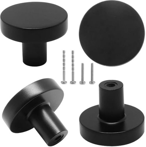 FMYODWU 4 pièces noir mat portes de tiroirs, boutons de tiroirs, boutons d'armoires noirs, 25mm boutons de meubles noirs ronds pour meubles tiroirs portes d'armoires salle de bain noir