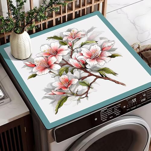 Treer Housse Machine à Laver Absorbants Séchage Rapide, Tapis de Protection Antidérapant pour Machines à Laver Sèche-linge Réfrigérateur (30x40cm,Lys)