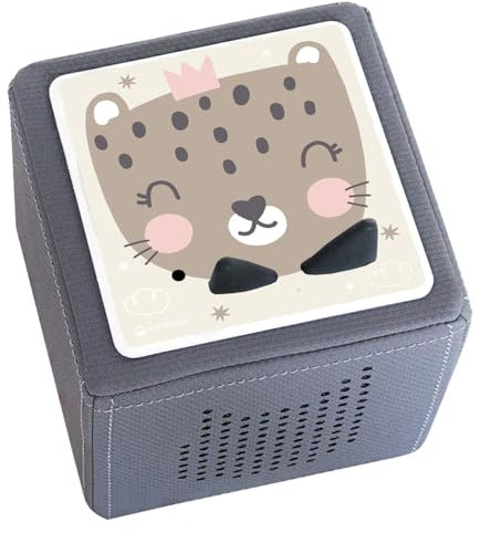 nordroom® Schutzfolie myee Aufkleber kompatibel mit Toniebox, passgenau und selbstklebend auf hochwertiges Kratzfestes Vinyl, mit Tiger Tiere, Schutzcover Musikbox, Witterungsbeständig (beige-grau)