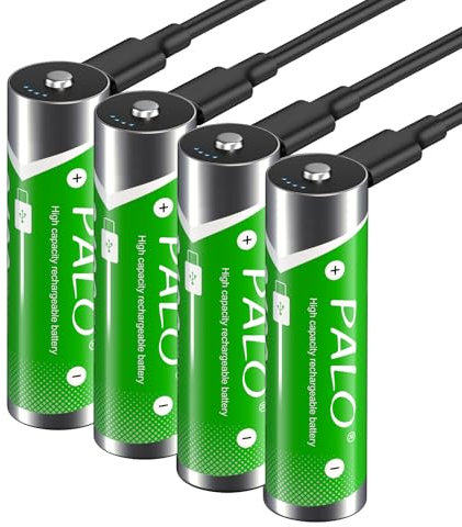 4 Batterie USB AA 3400 mWh/Litio – Crash Light Batterie Ricaricabili agli ioni di Litio AA Ricaricabili ad Alta Capacità 1,5 ore di Ricarica Rapida