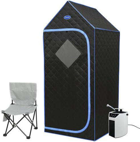 Portable Sauna,Portable Sauna for Home,at Home Spa with 3l Steamer,Remote Control and Folding Chair,Suitable for Use in Pilates,Garage,Hot Tub(Black)